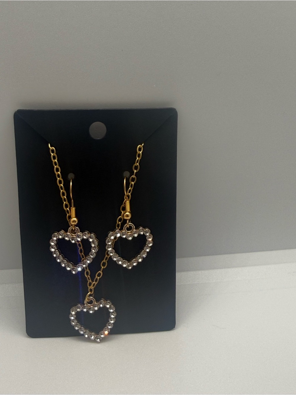 Gold-Tone Heart Crystal Pendant Necklace and Earring Set
